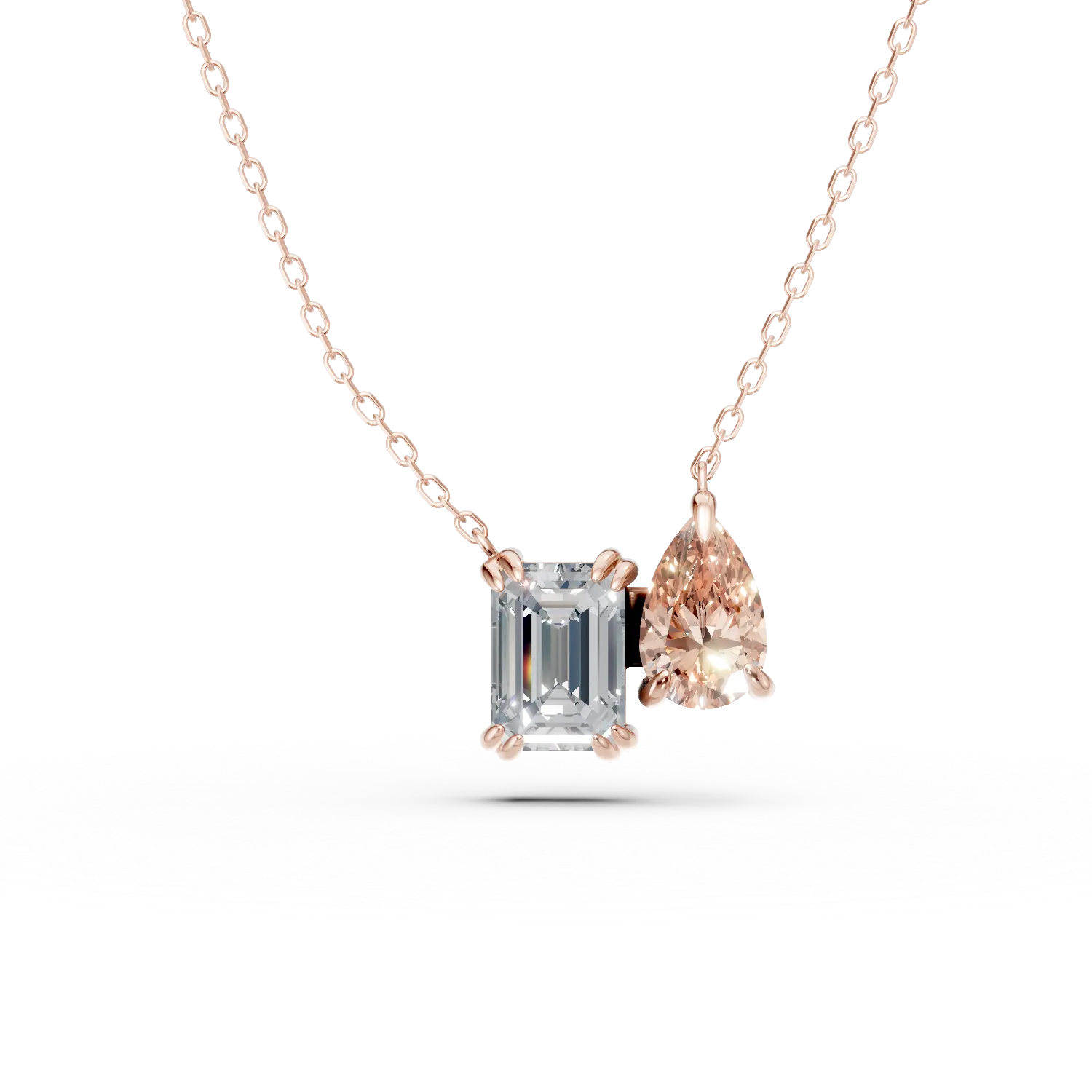 Lant cu pandantiv din aur roz cu diamant fancy roz si diamant incolor de 1.5ct create in laborator