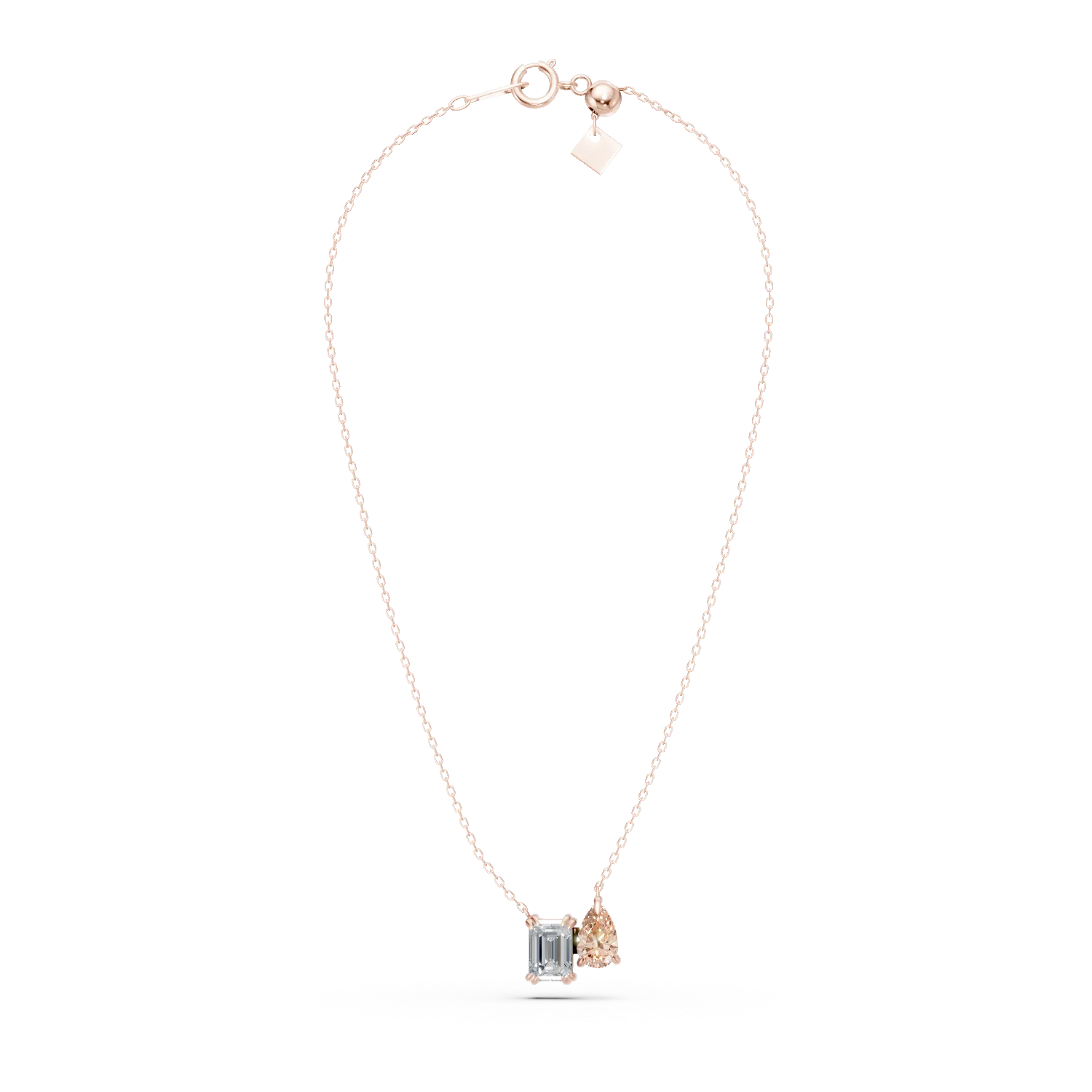 Lant cu pandantiv din aur roz cu diamant fancy roz si diamant incolor de 1.5ct create in laborator - imagine 2