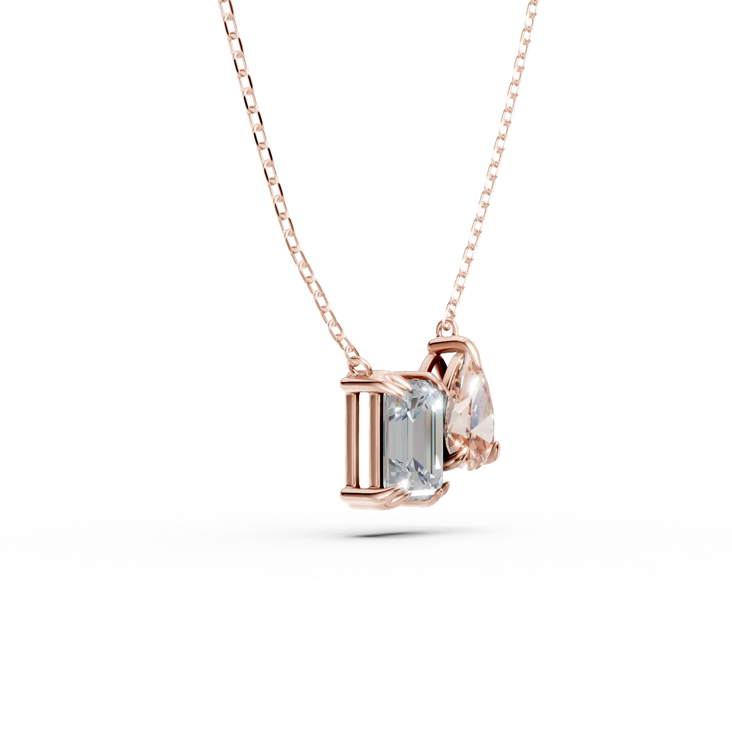 Lant cu pandantiv din aur roz cu diamant fancy roz si diamant incolor de 1.5ct create in laborator - imagine 3