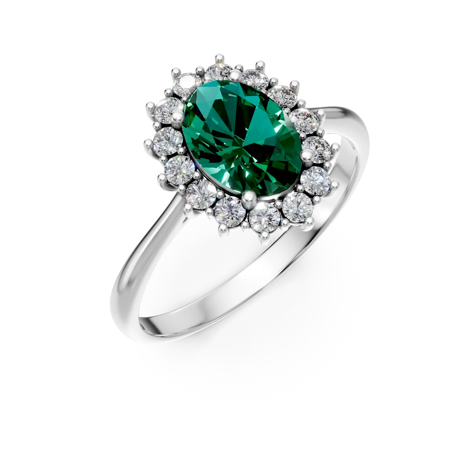 Inel din aur alb cu smarald si diamante de 1.66ct create in laborator