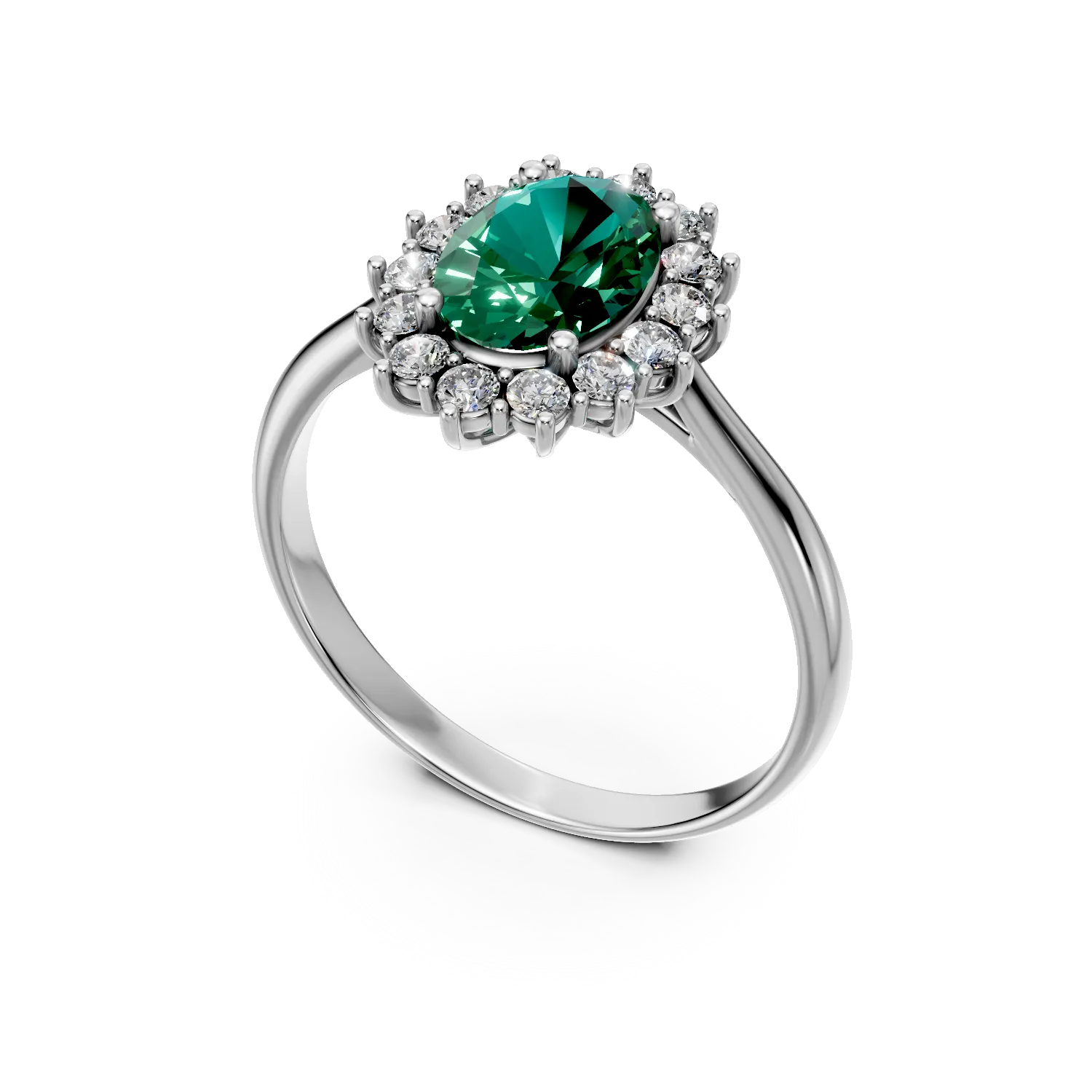 Inel din aur alb cu smarald si diamante de 1.59ct create in laborator
