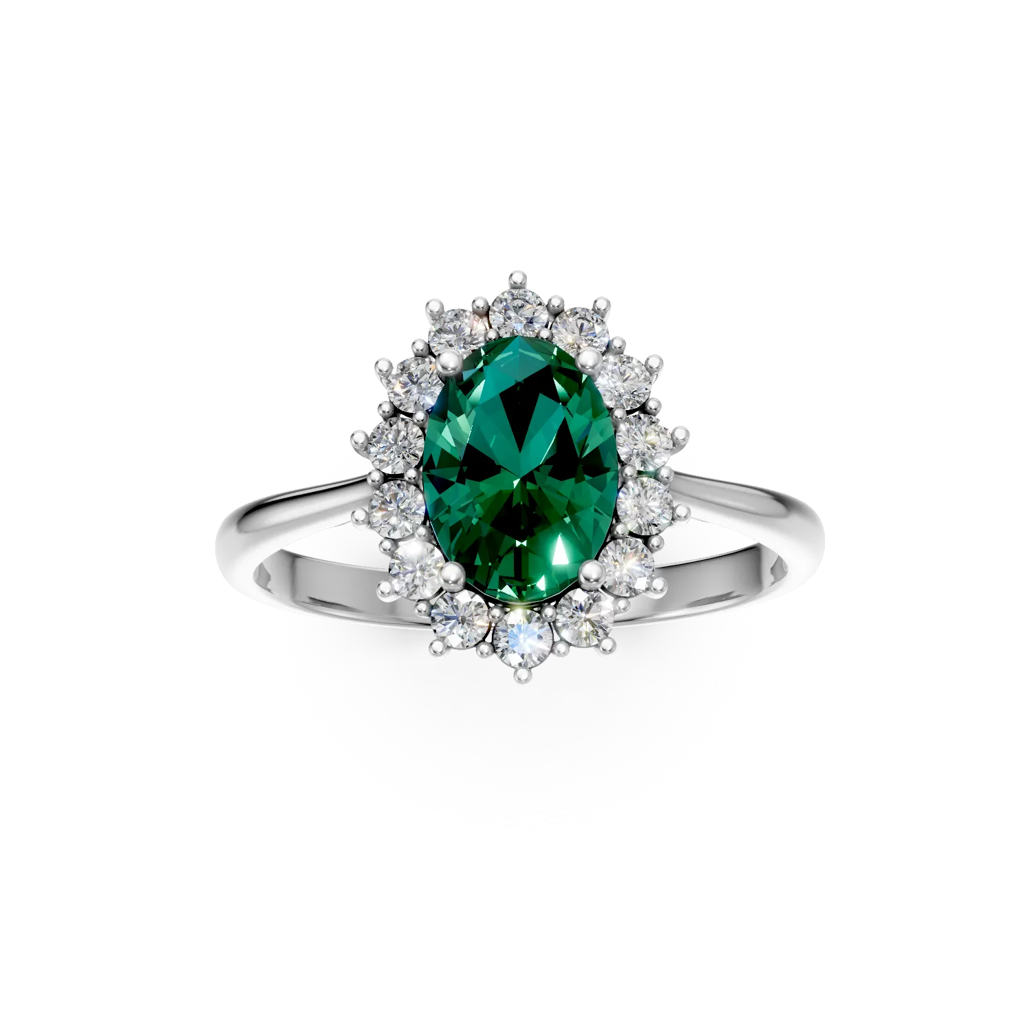 Inel din aur alb cu smarald si diamante de 1.59ct create in laborator
