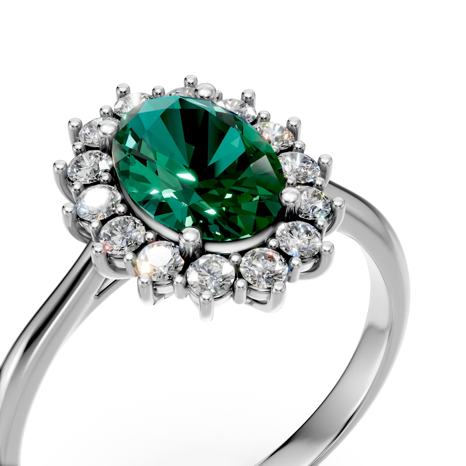 Inel din aur alb cu smarald si diamante de 1.59ct create in laborator