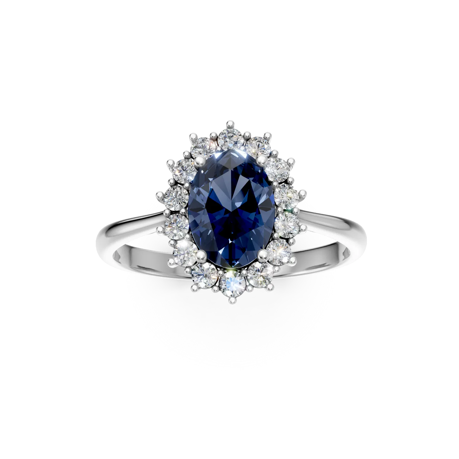 Inel din aur alb cu safir si diamante de 1.9ct create in laborator
