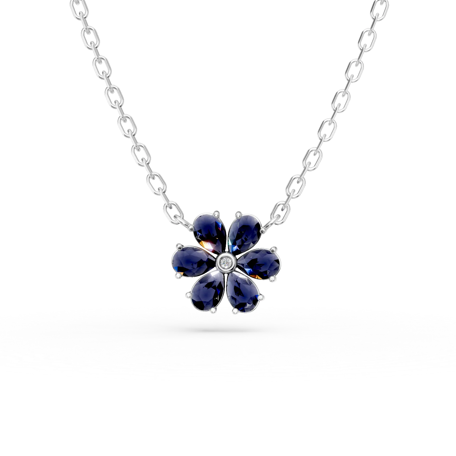Lant cu pandantiv floral din argint cu iolite de 1.89ct si zirconia