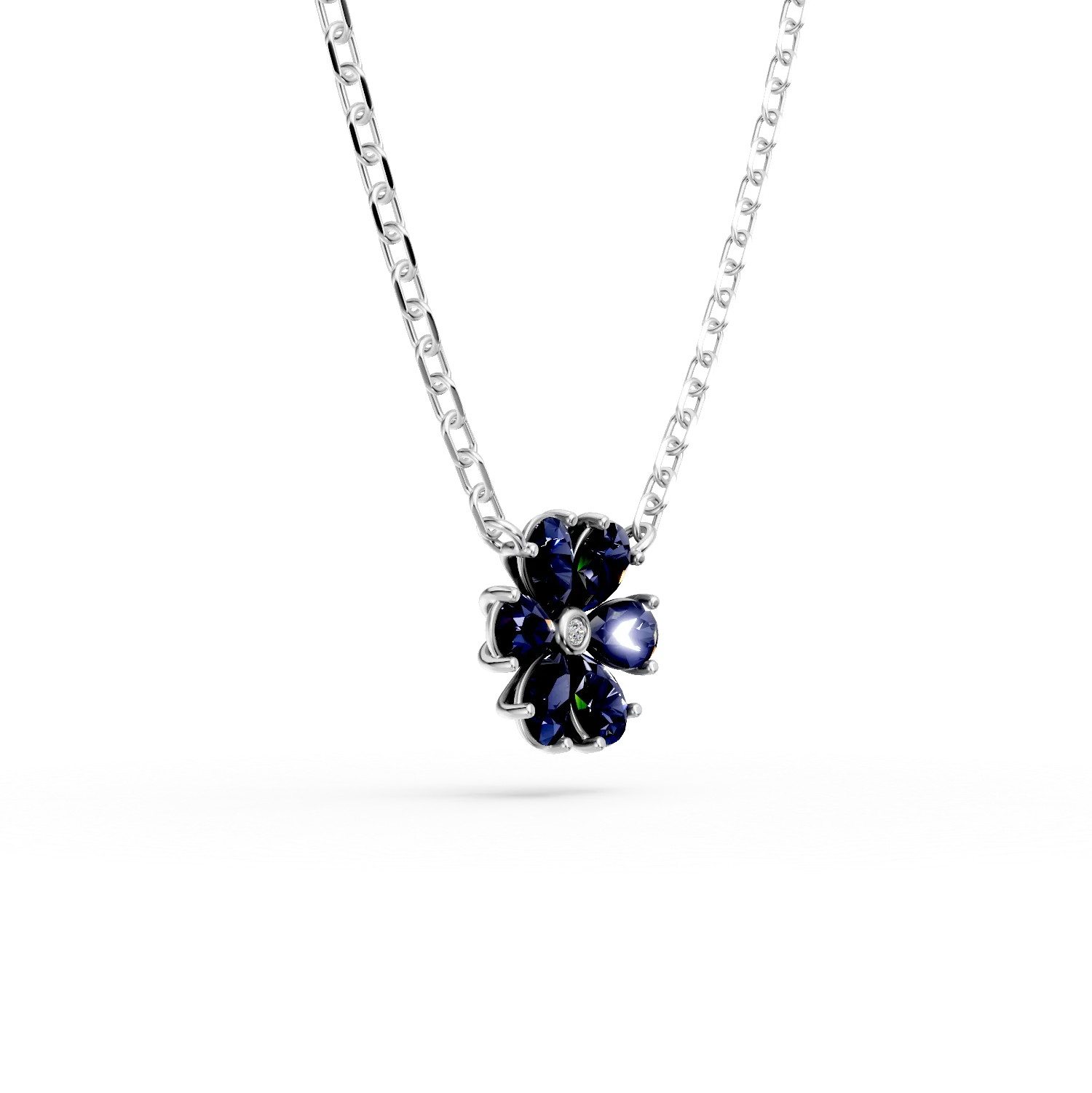 Lant cu pandantiv floral din argint cu iolite de 1.89ct si zirconia
