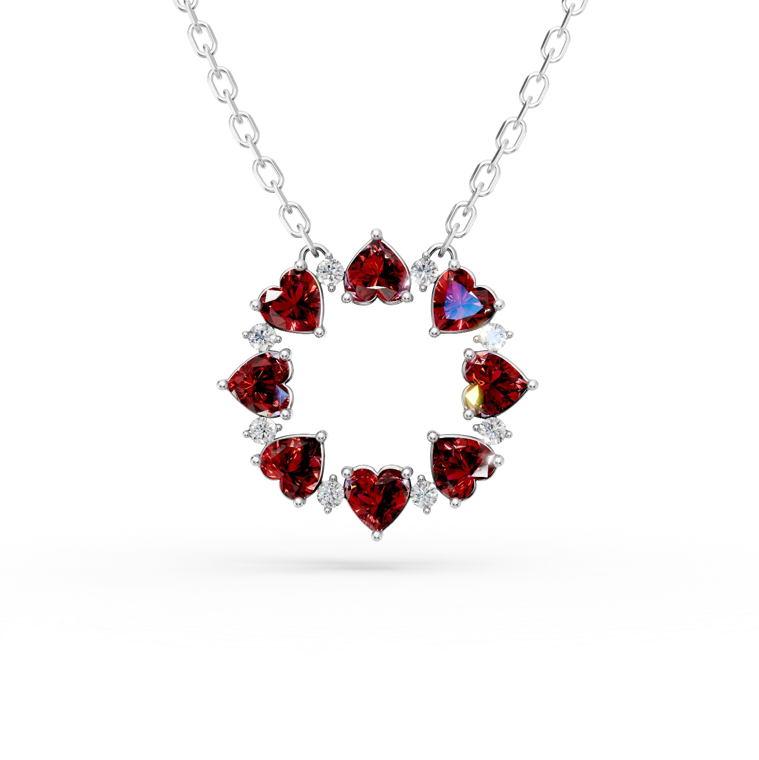 Lant cu pandantiv rotund din argint cu granate rosii de 4.37ct si zirconii