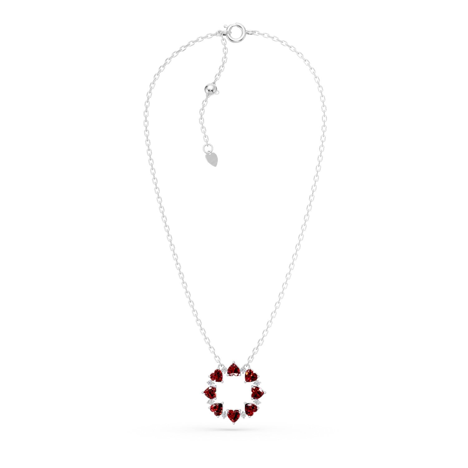 Lant cu pandantiv rotund din argint cu granate rosii de 4.37ct si zirconii