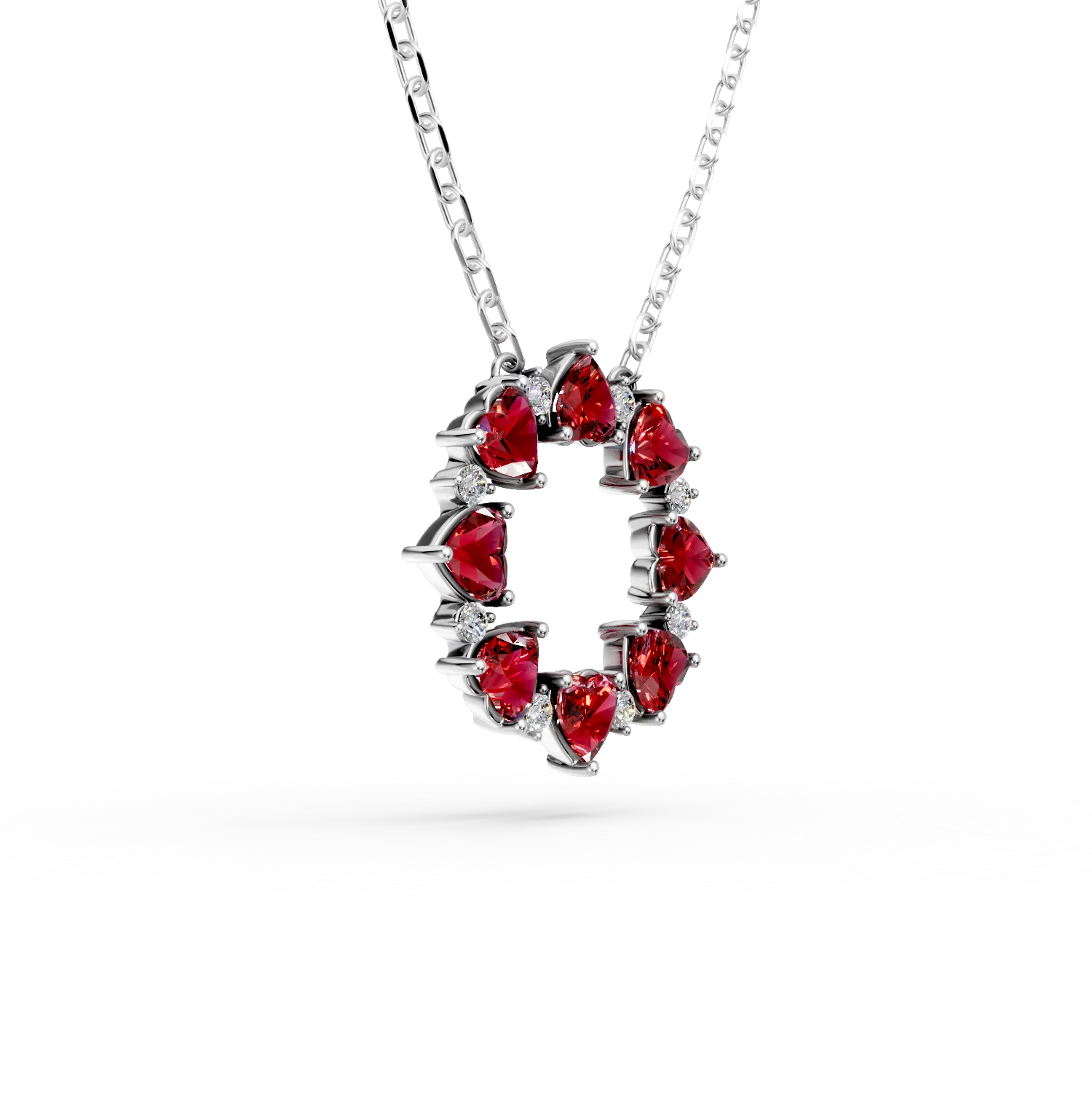 Lant cu pandantiv rotund din argint cu granate rosii de 4.37ct si zirconii