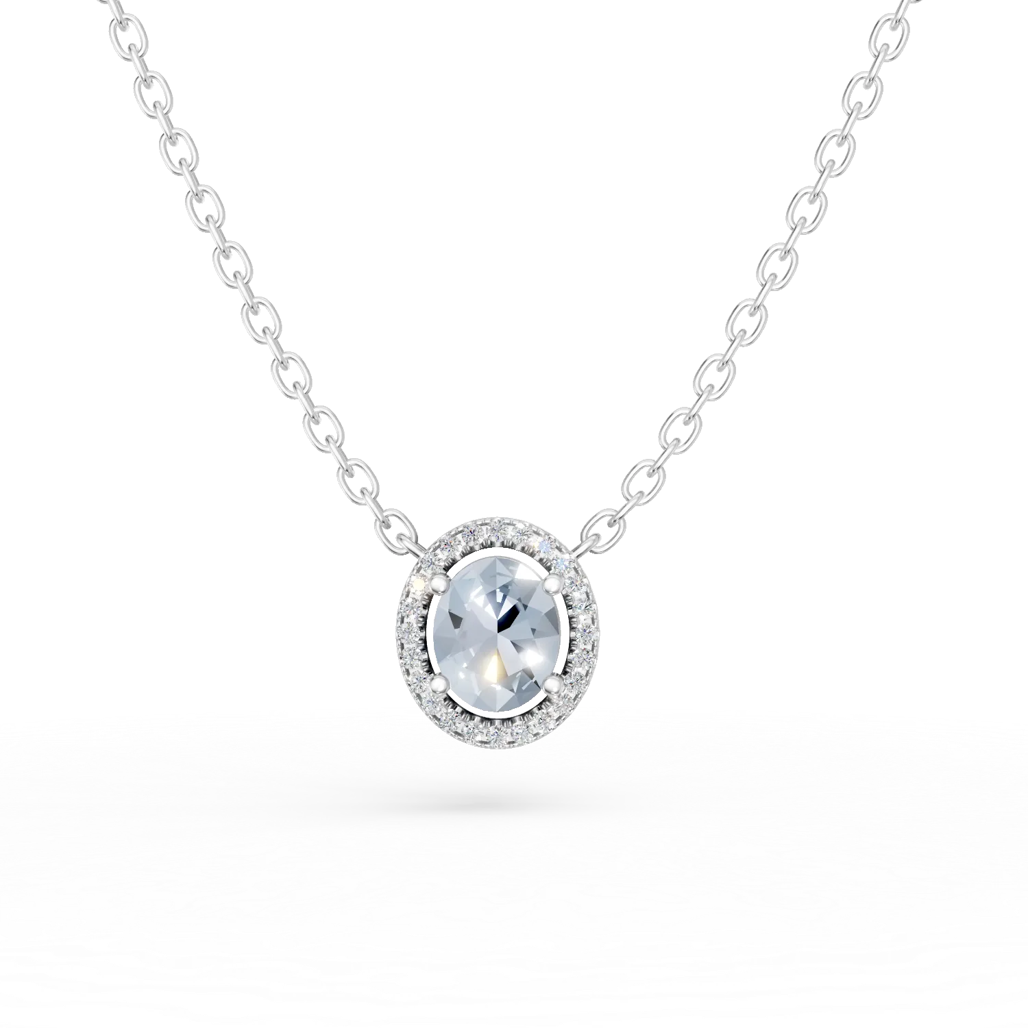 Lant cu pandantiv din argint cu acvamarin de 1.1ct si zirconii
