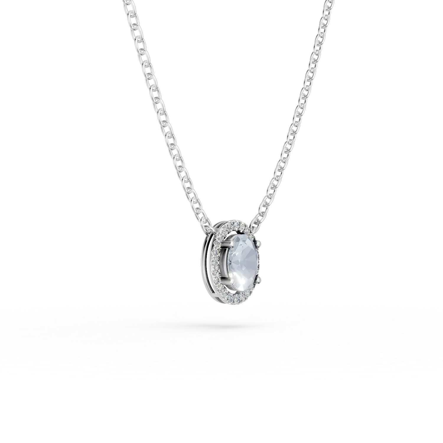 Lant cu pandantiv din argint cu acvamarin de 1.1ct si zirconii