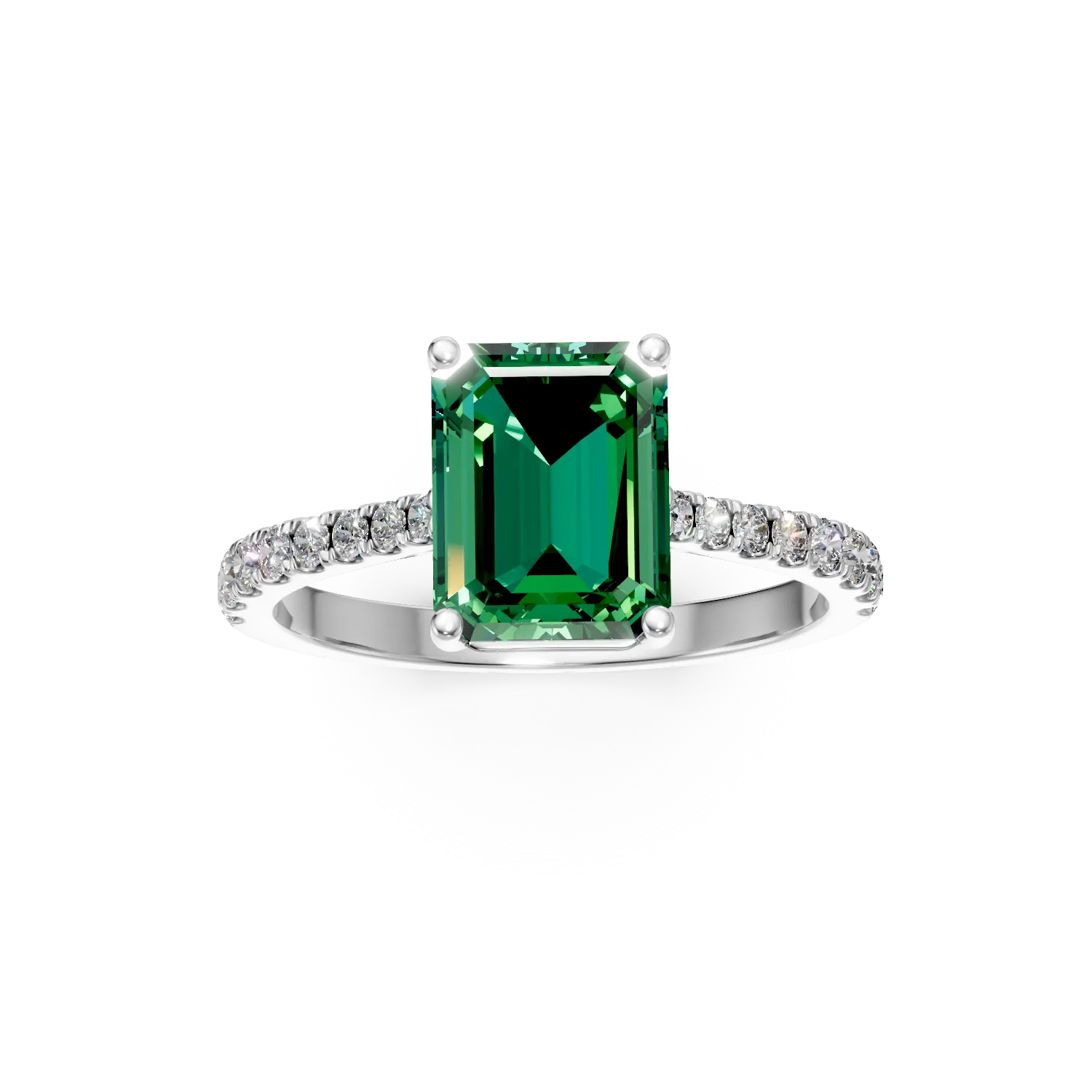 Inel din aur alb cu smarald si diamante de 1.79ct create in laborator