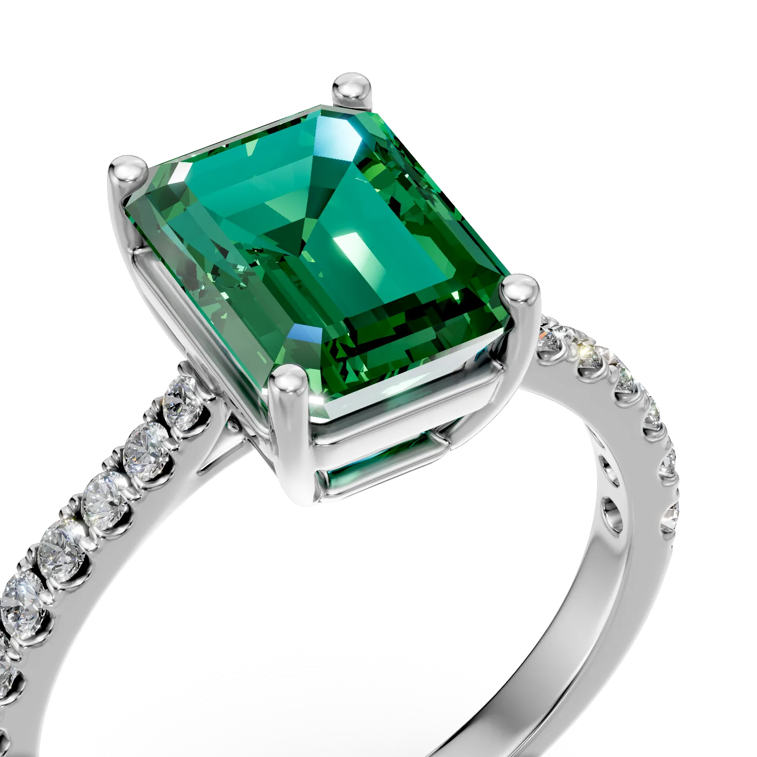 Inel din aur alb cu smarald si diamante de 1.79ct create in laborator