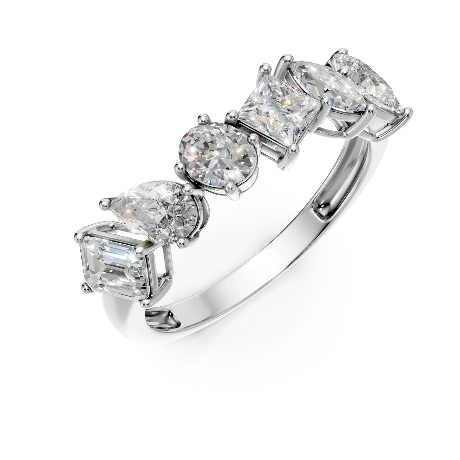 Inel semi eternity din aur alb cu diamante de 1.3ct create in laborator