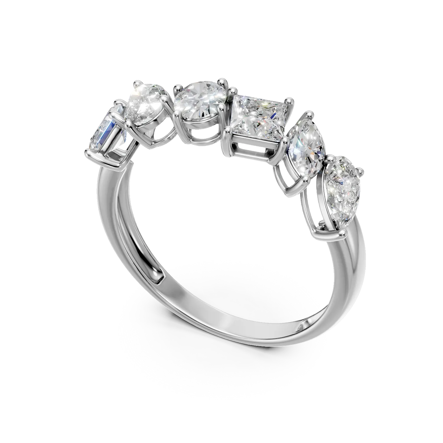 Inel semi eternity din aur alb cu diamante de 1.3ct create in laborator