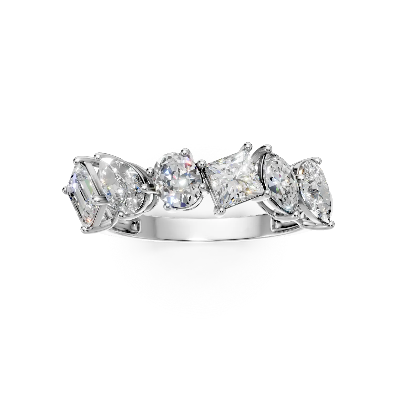 Inel semi eternity din aur alb cu diamante de 1.3ct create in laborator