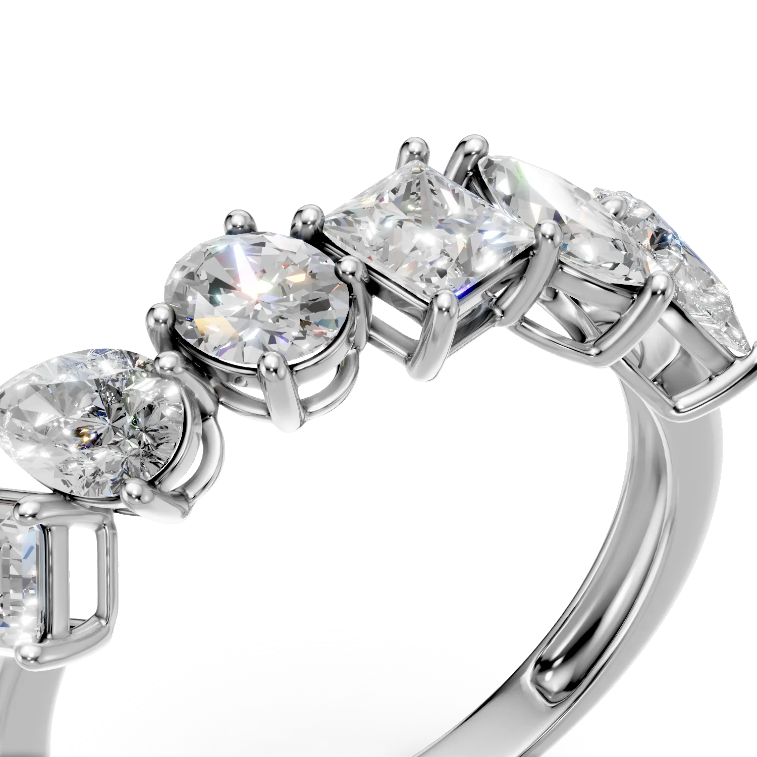 Inel semi eternity din aur alb cu diamante de 1.3ct create in laborator