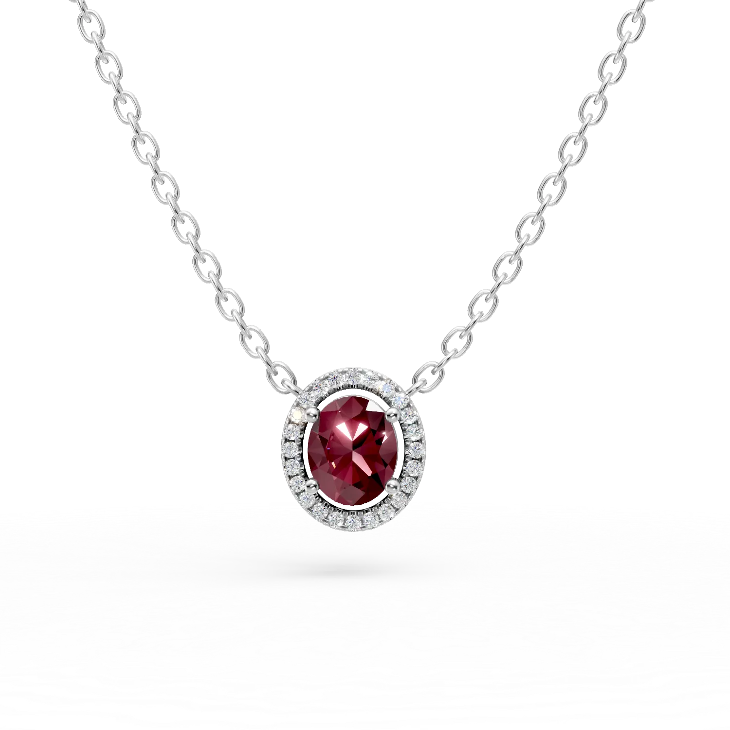 Lant cu pandantiv din argint cu rodolit rosu de 1.29ct si zirconii