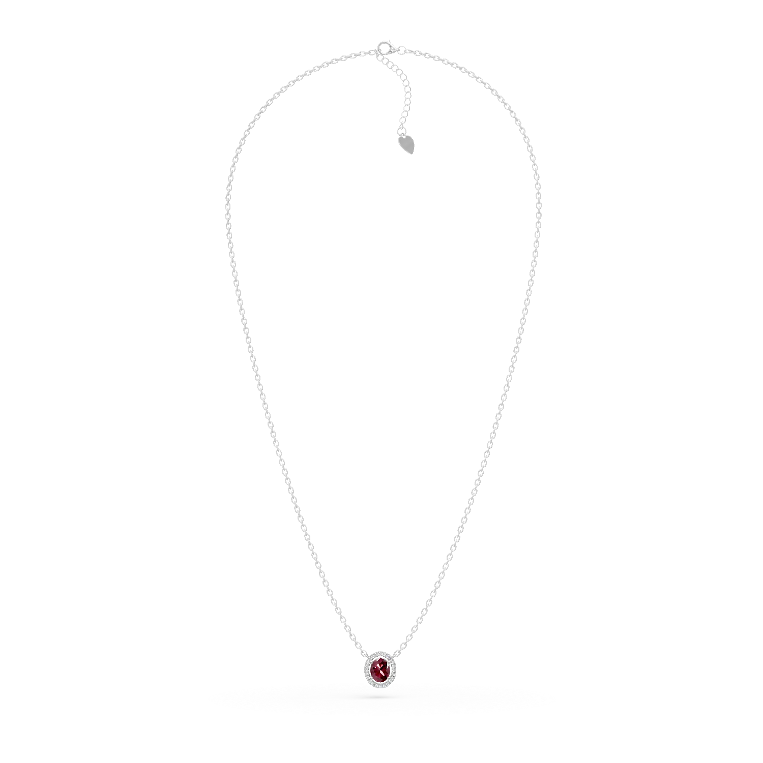 Lant cu pandantiv din argint cu rodolit rosu de 1.29ct si zirconii