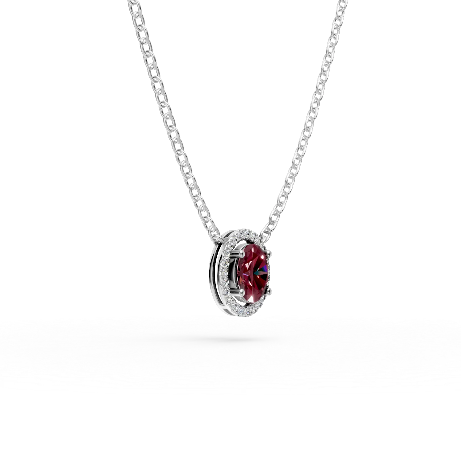 Lant cu pandantiv din argint cu rodolit rosu de 1.29ct si zirconii