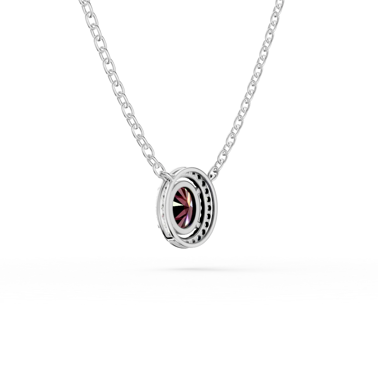 Lant cu pandantiv din argint cu rodolit rosu de 1.29ct si zirconii