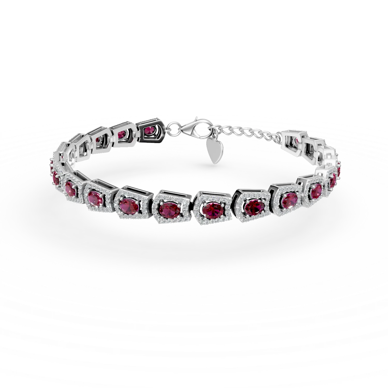 Bratara tennis din argint cu rodolite rosii de 4.46ct si zirconii