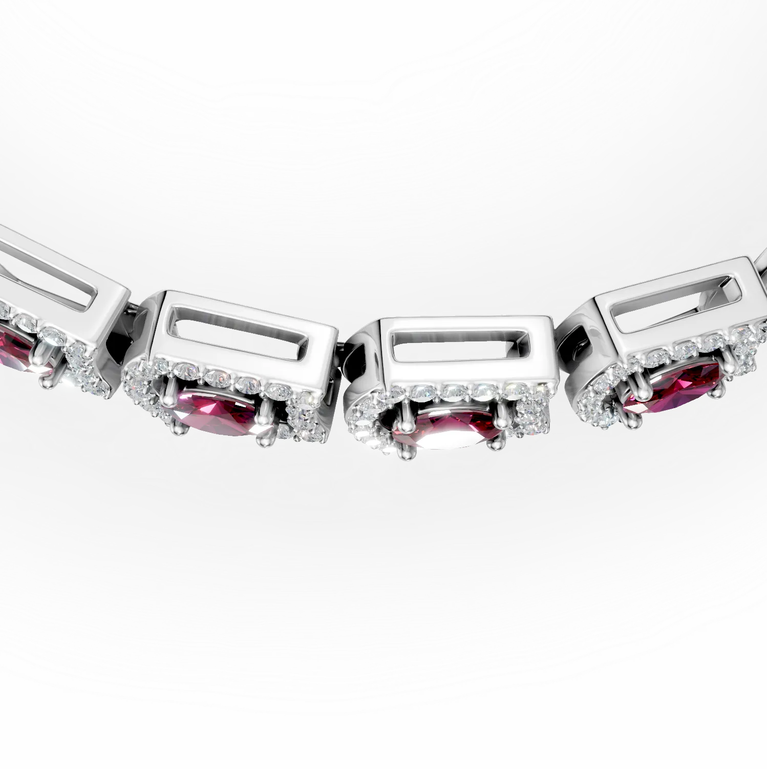 Bratara tennis din argint cu rodolite rosii de 4.46ct si zirconii