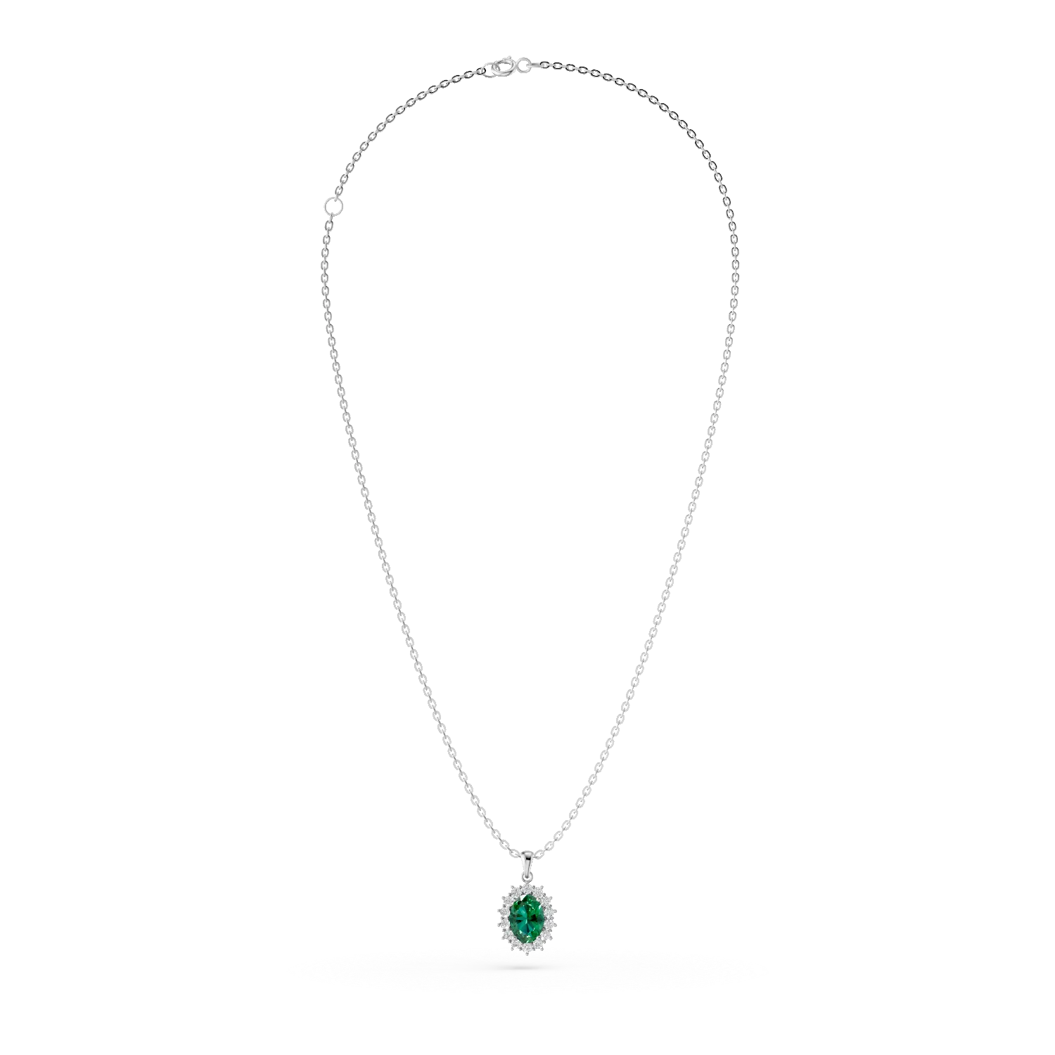Lant cu pandantiv din aur alb cu smarald si diamante de 1.62ct create in laborator