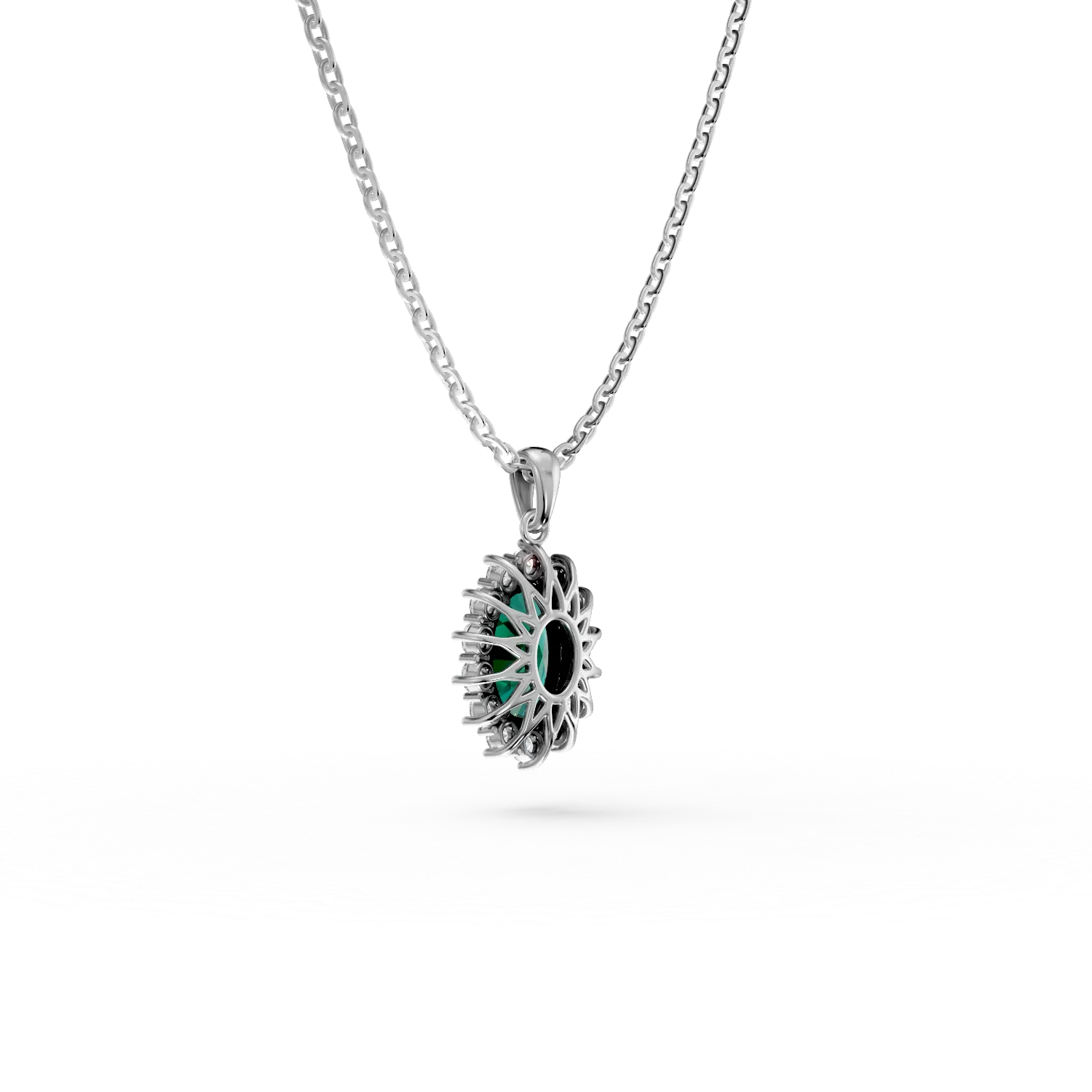Lant cu pandantiv din aur alb cu smarald si diamante de 1.62ct create in laborator