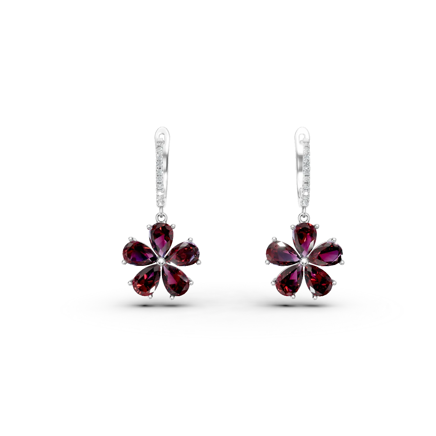Cercei florali din argint cu rodolite rosii de 4.61ct si zirconii