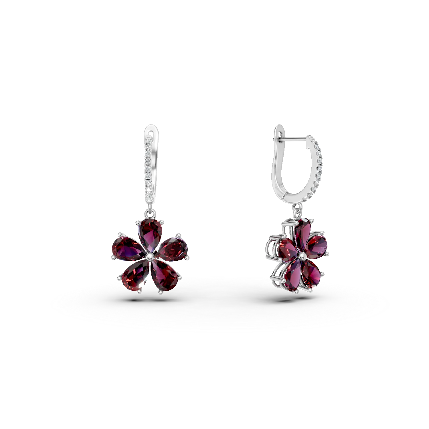 Cercei florali din argint cu rodolite rosii de 4.61ct si zirconii
