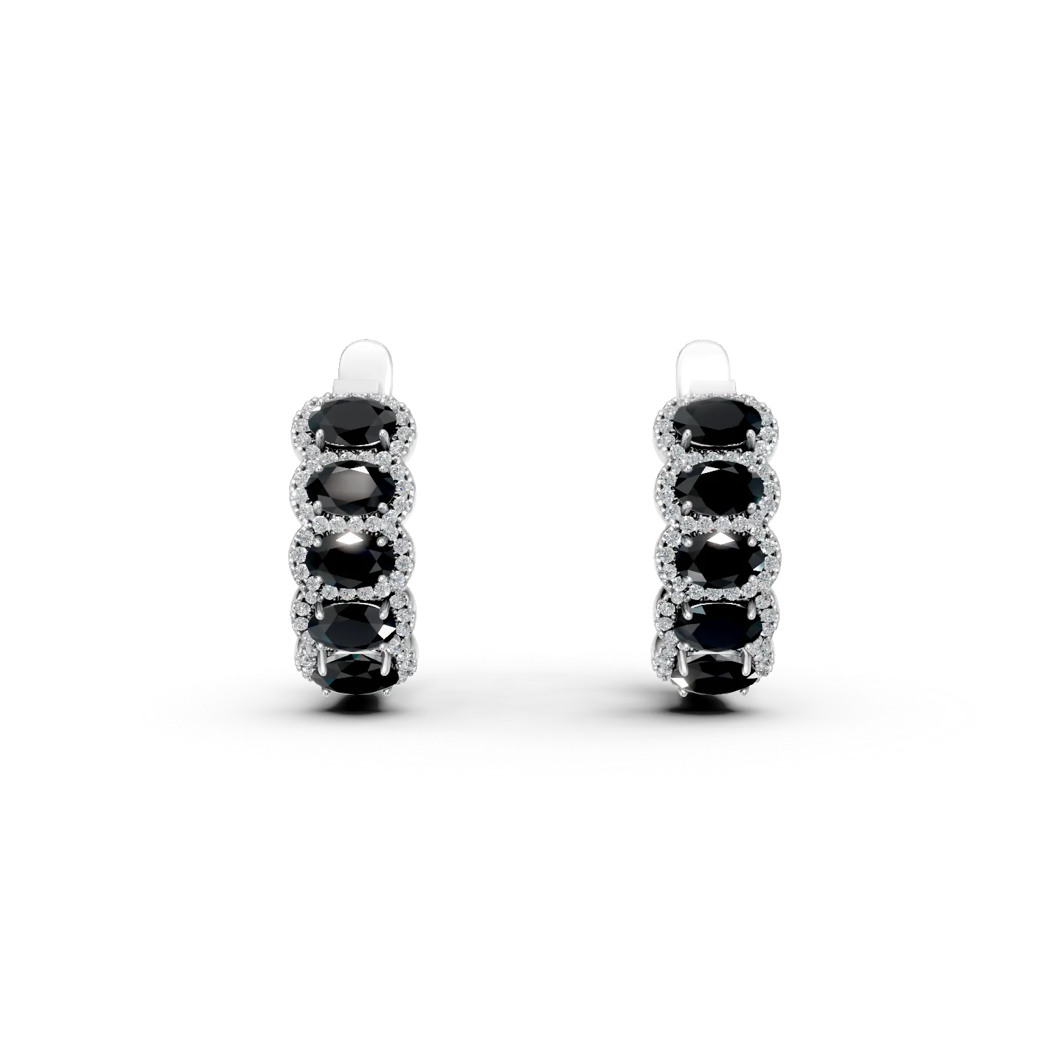 Cercei din argint cu spinel negru de 2.48ct si zirconii