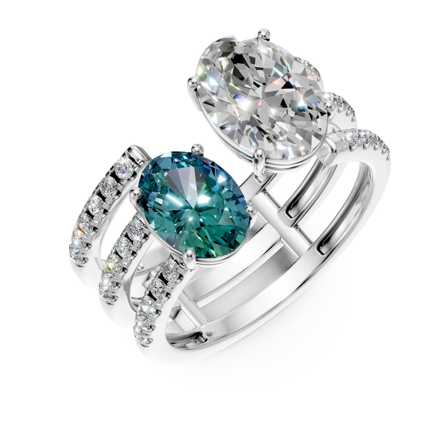 Inel deschis din aur alb cu diamant fancy vivid blue si diamante de 2.55ct create in laborator