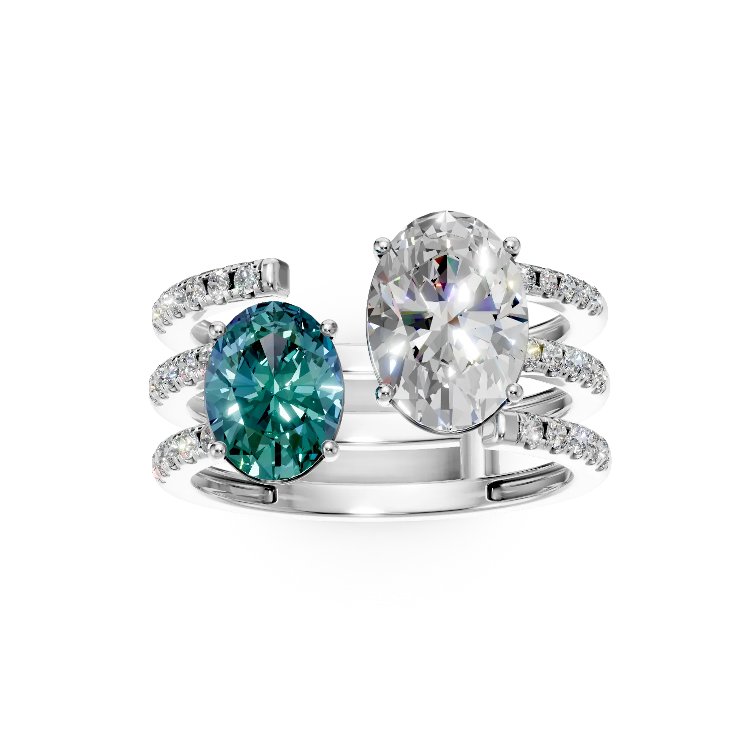 Inel deschis din aur alb cu diamant fancy vivid blue si diamante de 2.55ct create in laborator