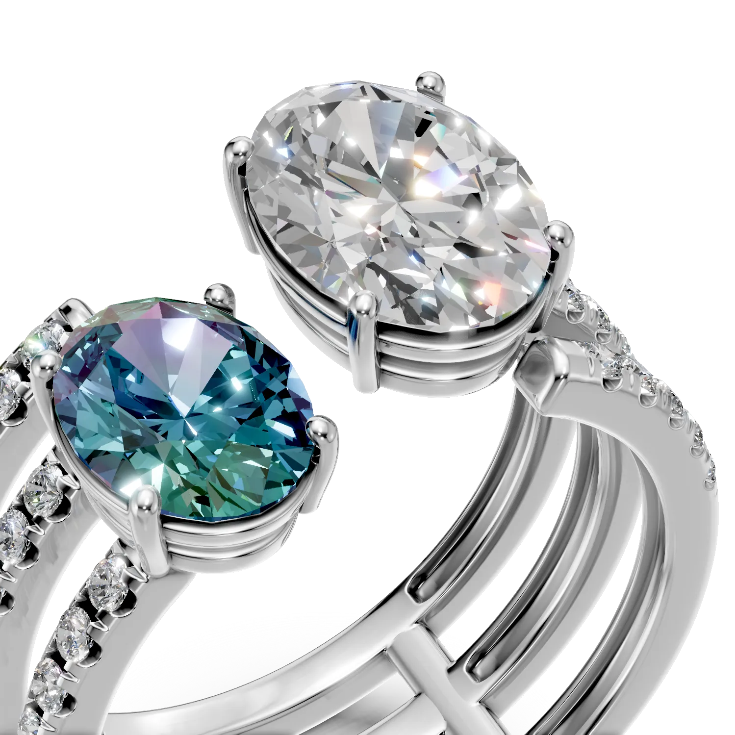 Inel deschis din aur alb cu diamant fancy vivid blue si diamante de 2.55ct create in laborator