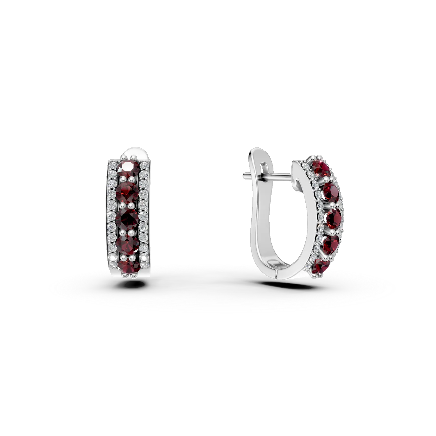 Cercei din argint cu rodolite rosii de 1.6ct si zirconii