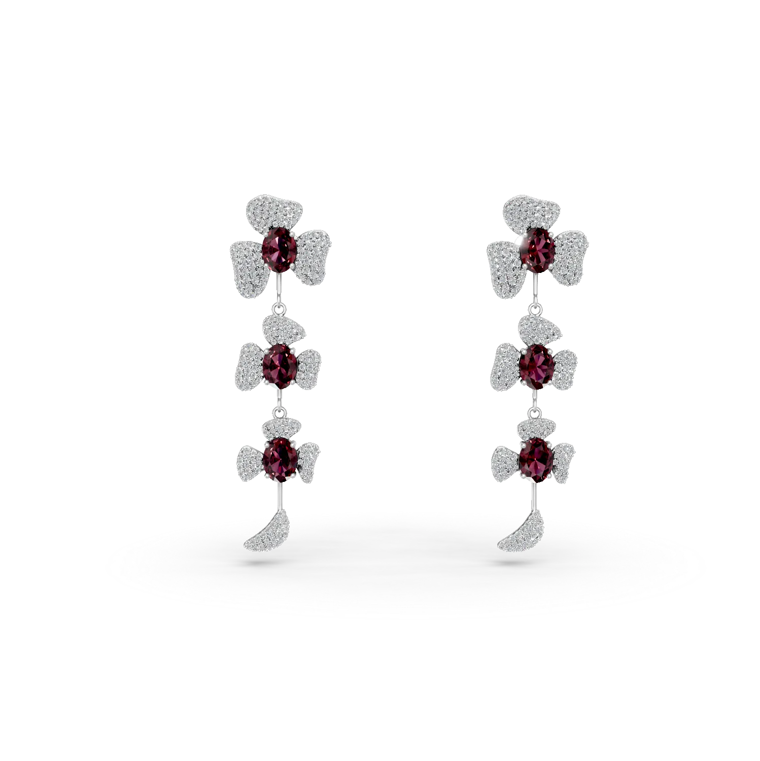 Cercei florali din argint cu granate rosii de 5.85ct si zirconii