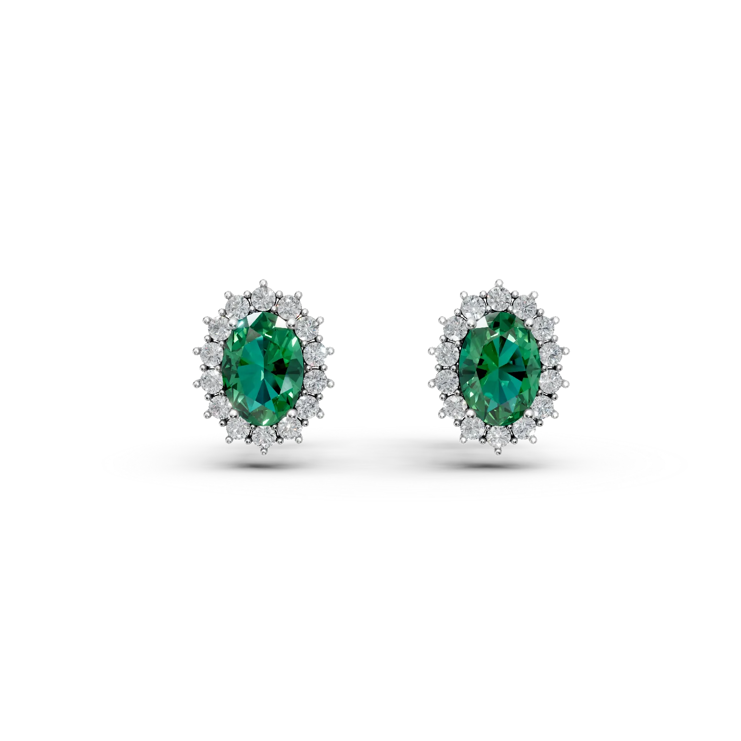 Cercei din aur alb cu smaralde si diamante de 3.2ct create in laborator