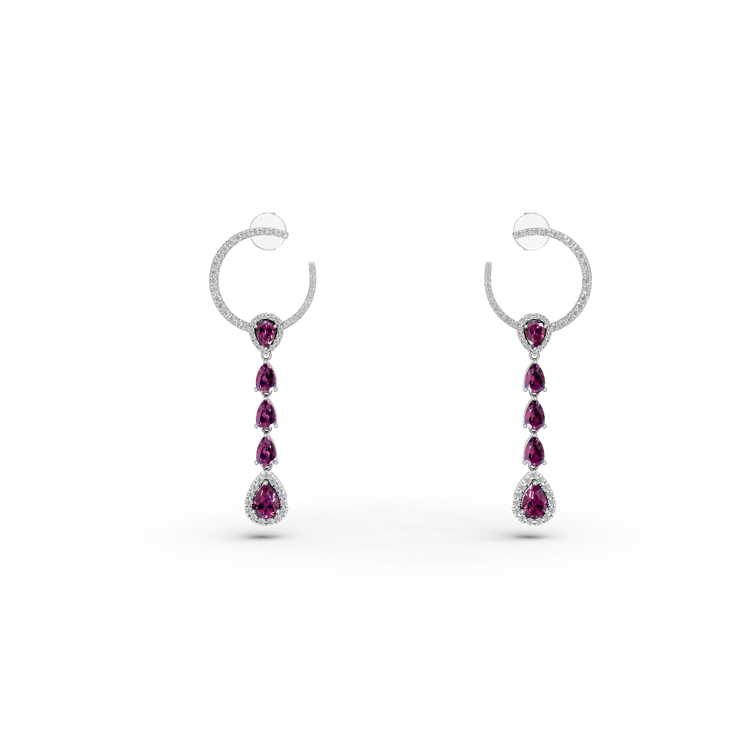 Cercei lungi din argint cu rodolite rosii de 3.03ct si zirconii