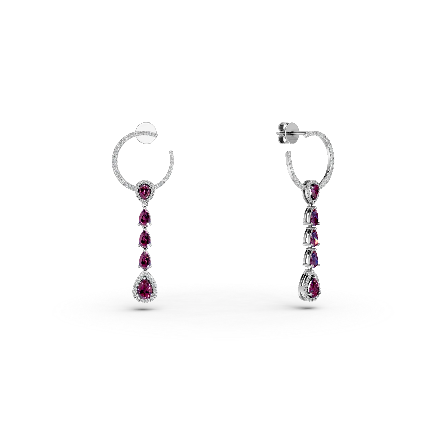 Cercei lungi din argint cu rodolite rosii de 3.03ct si zirconii
