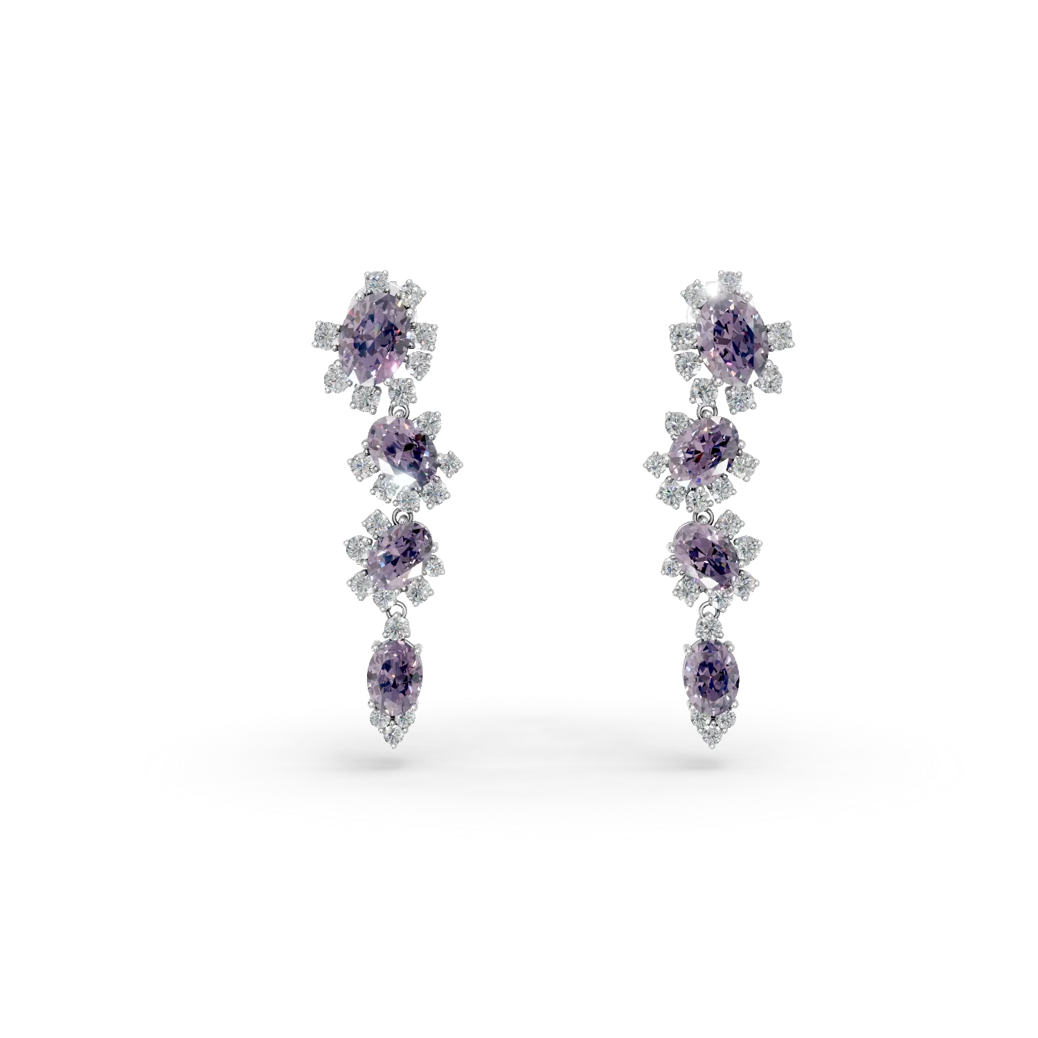 Cercei lungi din argint cu ametiste de 6.54ct si zirconii