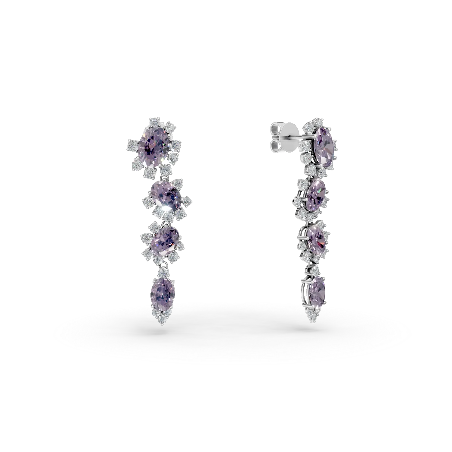Cercei lungi din argint cu ametiste de 6.54ct si zirconii