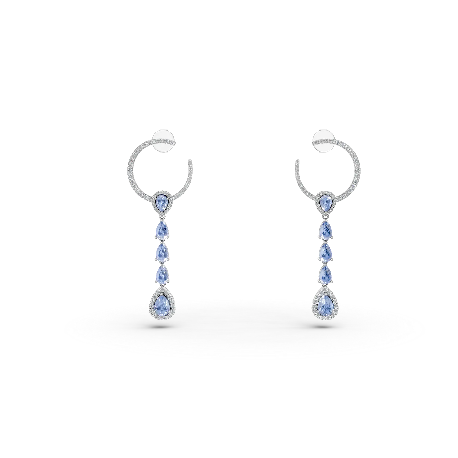 Cercei lungi din argint cu tanzanite de 2.12ct si zirconii