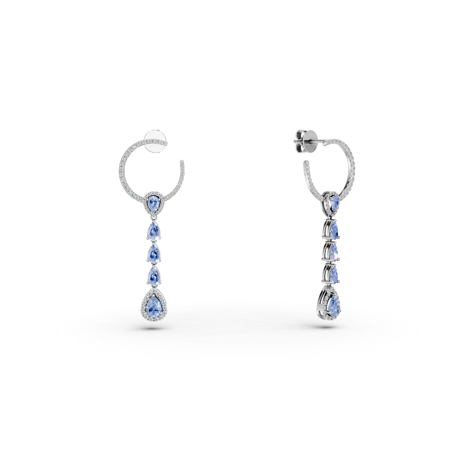 Cercei lungi din argint cu tanzanite de 2.12ct si zirconii