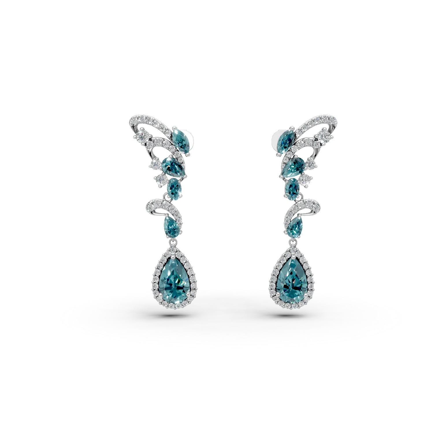 Cercei lungi din argint cu topaze london blue de 9.39ct si zirconii