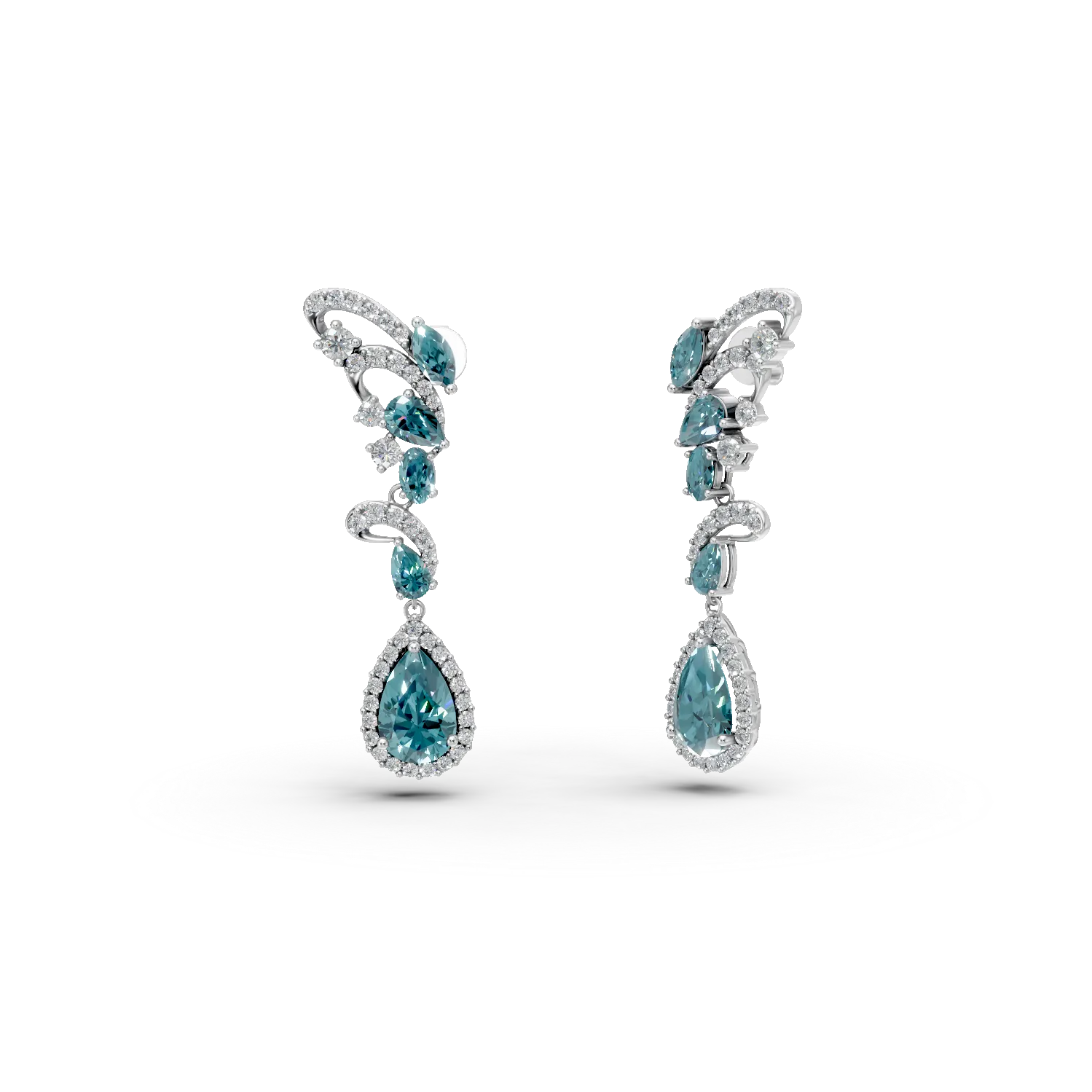 Cercei lungi din argint cu topaze london blue de 9.39ct si zirconii