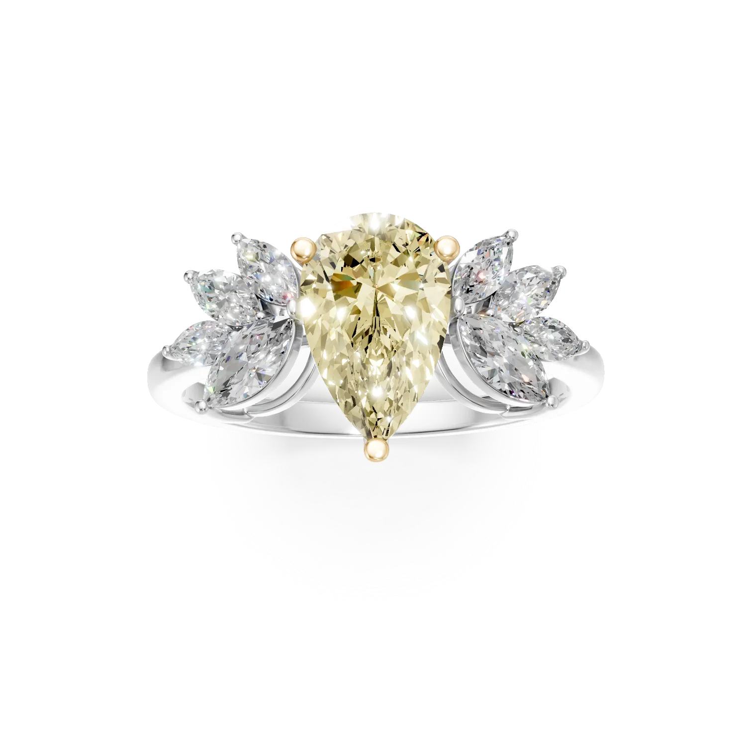 Inel din aur alb cu diamant fancy galben si diamante incolore de 2.57ct create in laborator