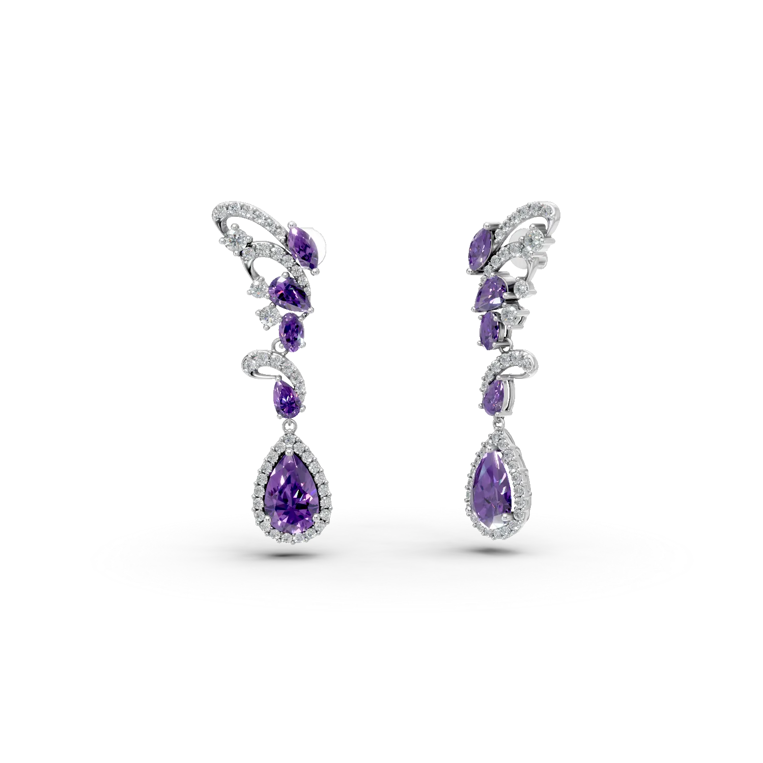 Cercei lungi din argint cu ametiste de 7.63ct si zirconii