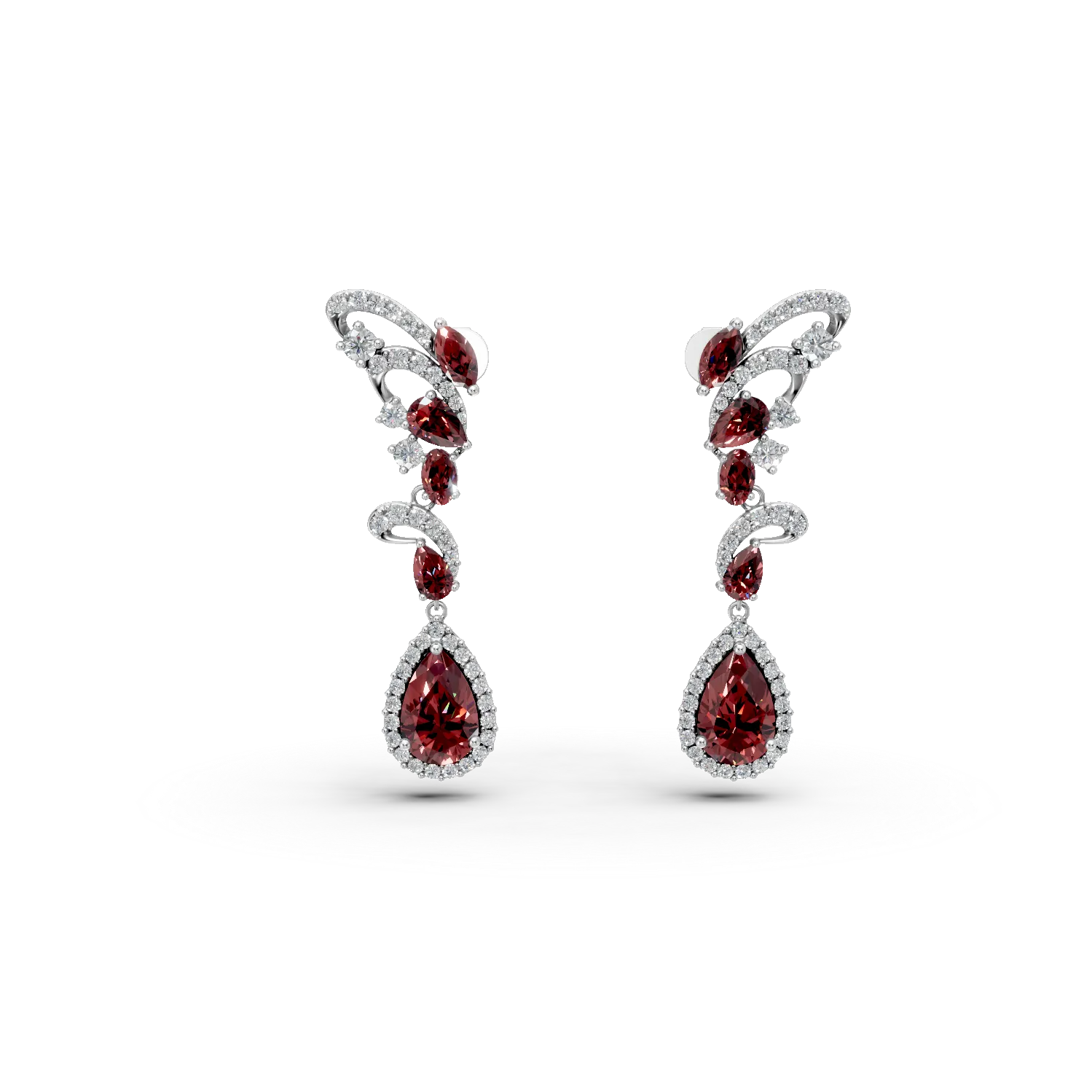Cercei lungi din argint cu granat de 10.5ct si zirconii