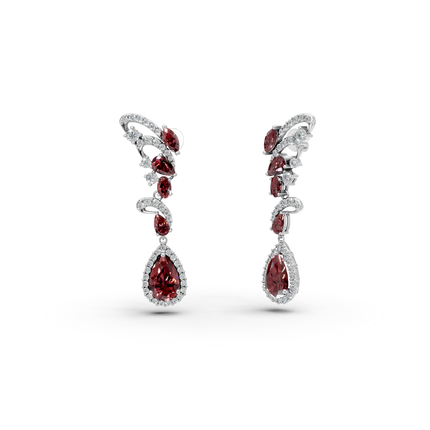 Cercei lungi din argint cu granat de 10.5ct si zirconii